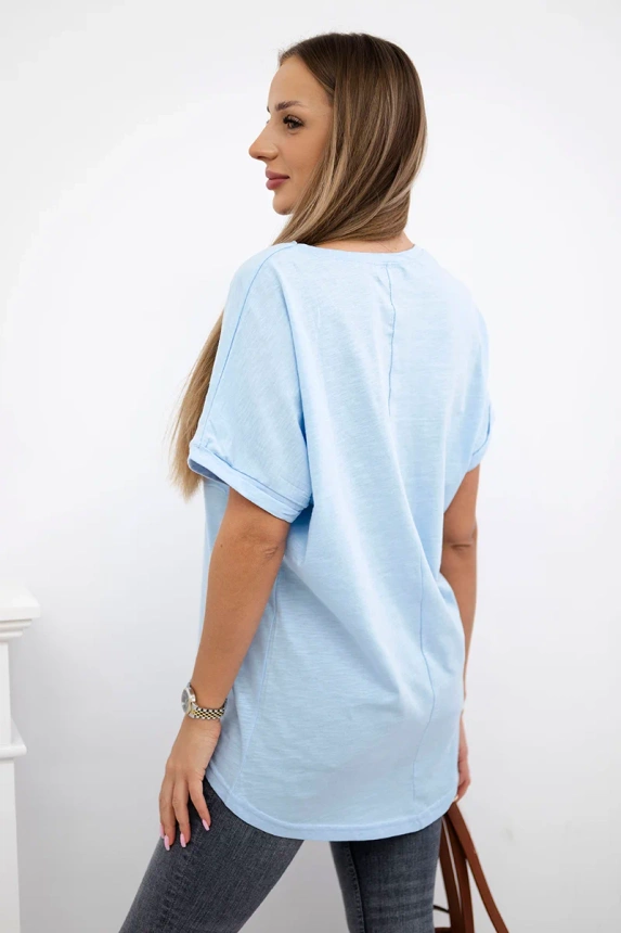 Cotton blouse with a pocket blue