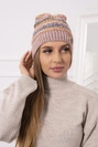 Cap with fleece Patrycja K254 pink + cappuccino