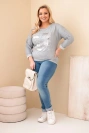 Damenbluse Plus Size mit Print und längerem Rücken grau
