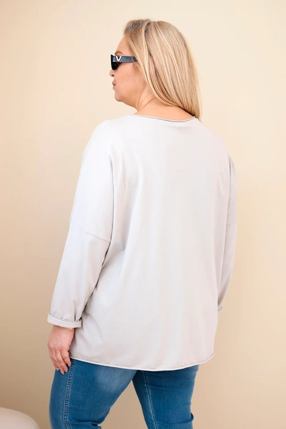 Women's cotton Plus Size blouse with fringes beige