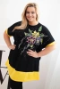 Moteriška Plus Size tunika su gėlių raštu ir dekoratyviniais perliukais geltona