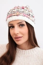 Damenwintermütze mit buntem Garn und elastischem Bündchen K352 ecru+neonpink+camel