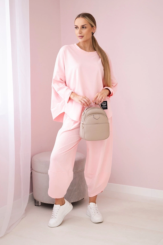 Medvilninių marškinių kelnių komplektas miltelių rožinė