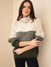 Pullover Damen mit Viskoseanteil mit Rollkragen und Reißverschluss khaki