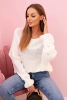 Women's mohair sweater with gathered sleeves and a back cutout ecru