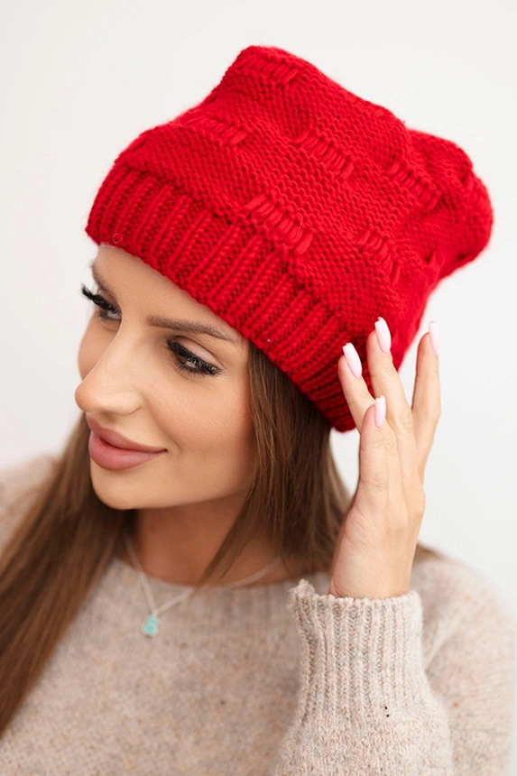 Women's winter hat made of wool with decorative weave K451 red