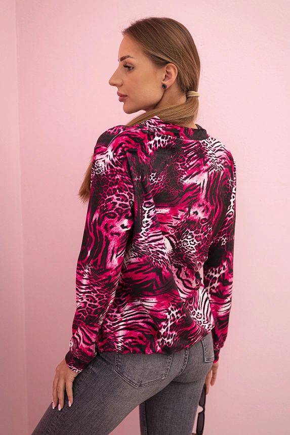 Damen-Sweatshirt mit Animal-Print und Reißverschluss Fuchsie