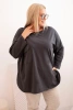 Dámska blúzka Plus Size s bavlnou, s vreckom a s vyhrnutým rukávom grafitová