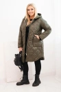 Moteriška Plus Size žieminė pūkinė striukė su gobtuvu khaki