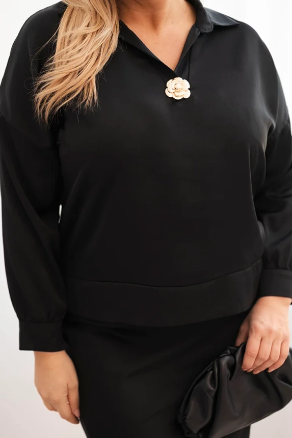 Dámská souprava Plus Size se saténovým leskem a krajkou černý