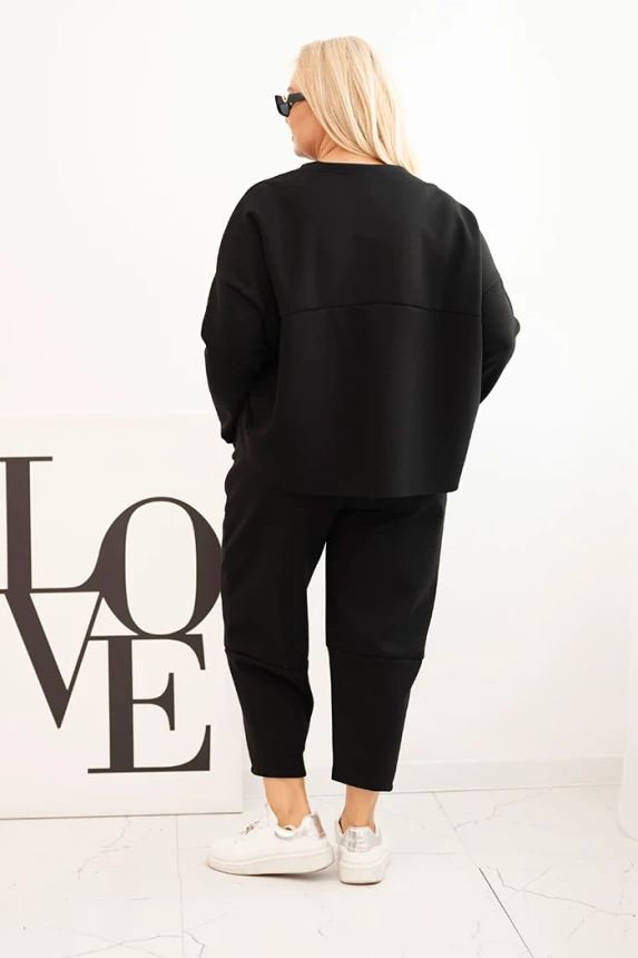 Komplet damski Plus Size masełko bluza i spodnie z kieszeniami czarny