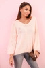 Loose-fitting women's mohair sweater with a V-neck powder pink