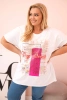 Moteriška Plus Size medvilninė palaidinė su užrašu „Day Dream“ balta + rožinė