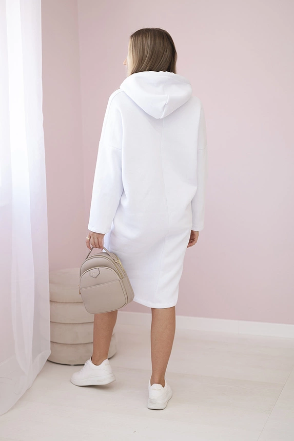 Dress with a hood and a slit on the side white