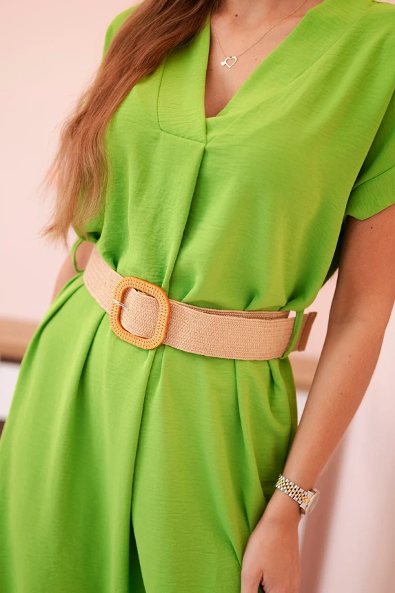 Dress with a decorative belt light green