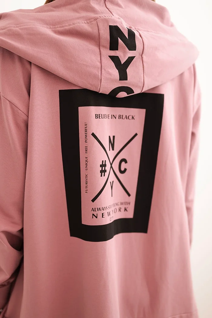 Tmavě růžová bunda oversize s kapucí