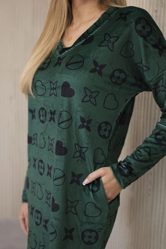 Velvet dress with a decorative pattern green + black