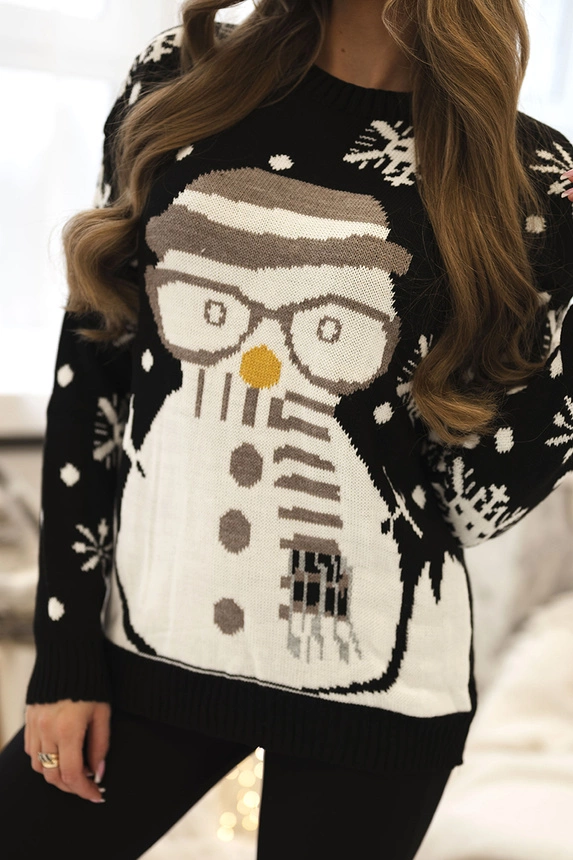 Sweter świąteczny z bałwanem czarny