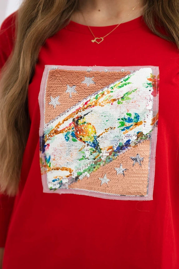 Blouse with graphics 3D Bird red