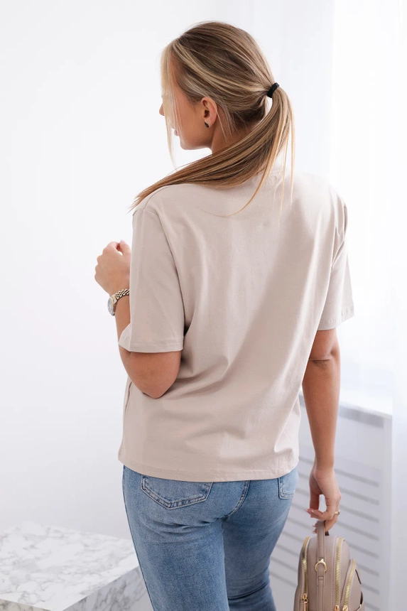 Bavlněná halenka s potiskem srdce béžový