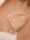 Women's set hat and long scarf made of soft yarn camel pink