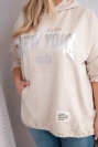 Dámská mikina plus size z viskózy s kapucí a klokaní kapsou béžová