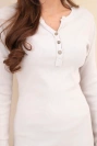 Women's cotton dress with long sleeves and button neckline beige