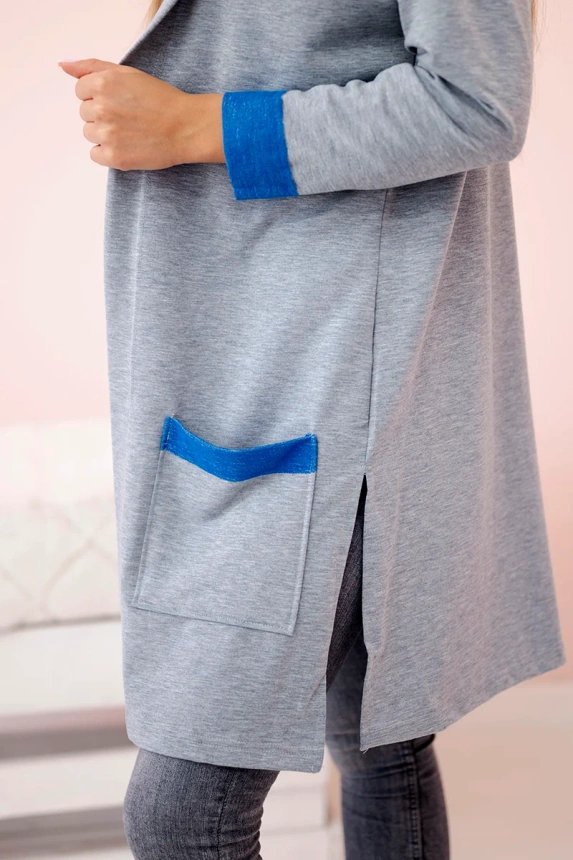 Two-color cape with a hood mauve-blue+gray