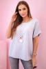 Musselin-Bluse mit Halskette grau