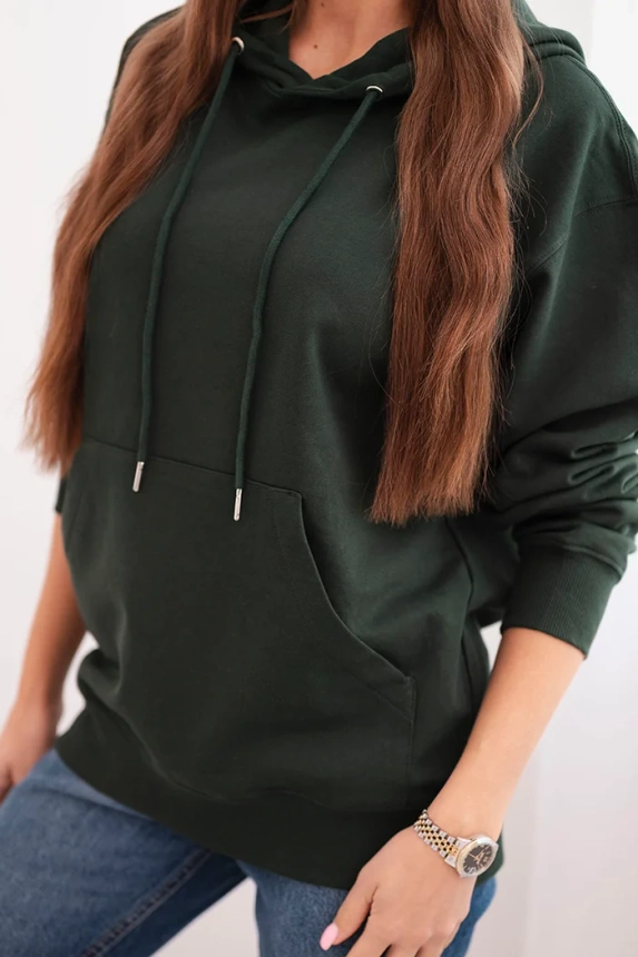 Women's cotton looped hoodie with kangaroo pocket dark green