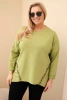 Women's Plus Size cotton blouse with rolled-up sleeves and leopard print trim olive
