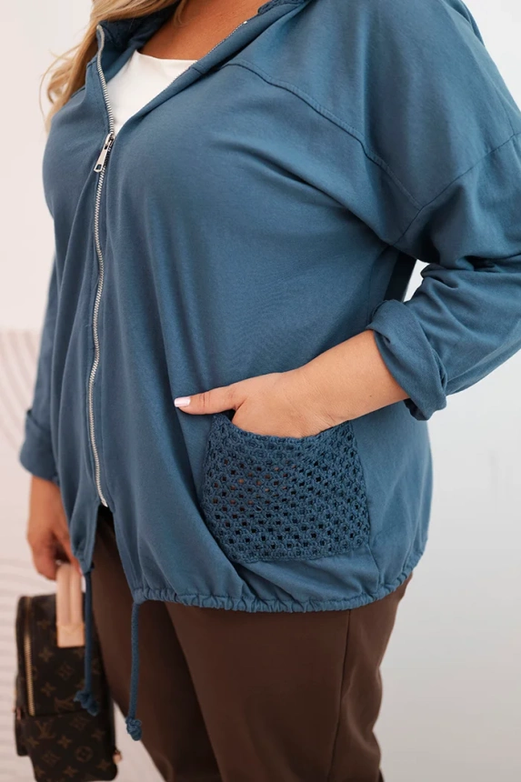 Dámská mikina Plus Size bavlněná oversize s dlouhým rukávem džínová modrá