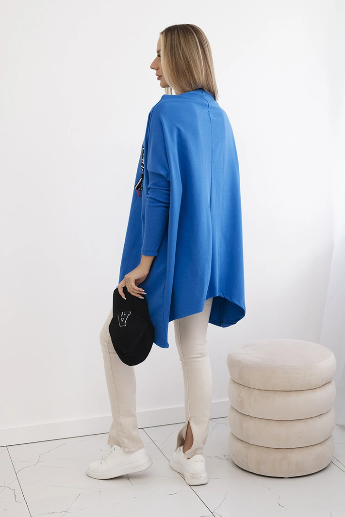 Oversize sweatshirt with asymmetrical sides mauve-blue