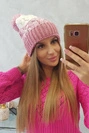 Dámská čepice s bambulí Abigail K326 powder pink+ecru