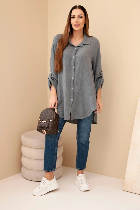 Hemd aus Baumwoll-Musselin Plus Size Dunkelgrau