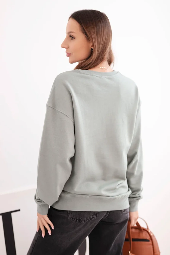 Damenpullover aus Baumwolle basic mit Rundhalsausschnitt dunkel mintgrün