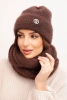 Women's set with a hat and a neck warmer made of soft knitted fabric brown