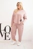 Komplet damski Plus Size masełko bluza i spodnie z kieszeniami ciemny różowy