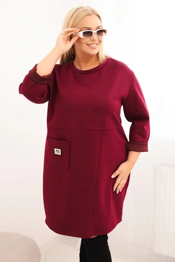 Sukienka damska Plus Size masełko z kieszenią i rękawem 3/4 śliwkowa