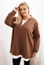 Dámská mikina zateplená Plus Size s kapucí a véčkovým výstřihem hnědá