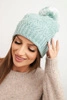 Women's winter hat with decorative knit and pompom K467 dark mint