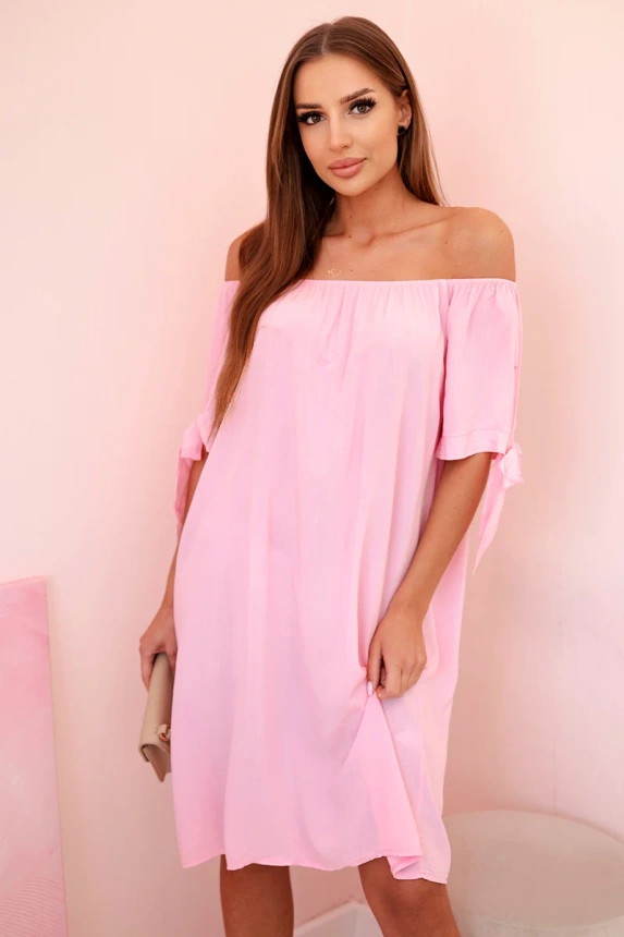 Damenkleid aus Viskose mit Bindebändern an den Ärmeln, Bonbonrosa