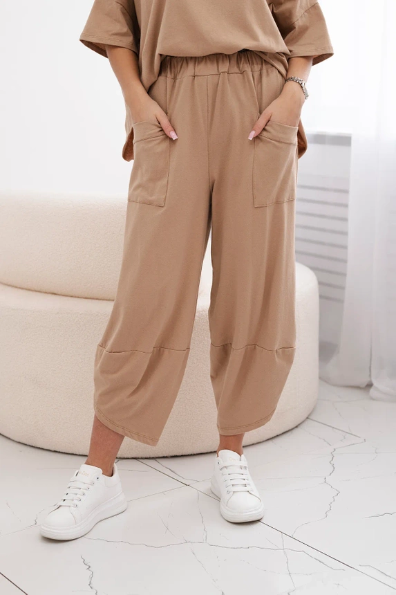 Cotton set blouse + trousers Camel