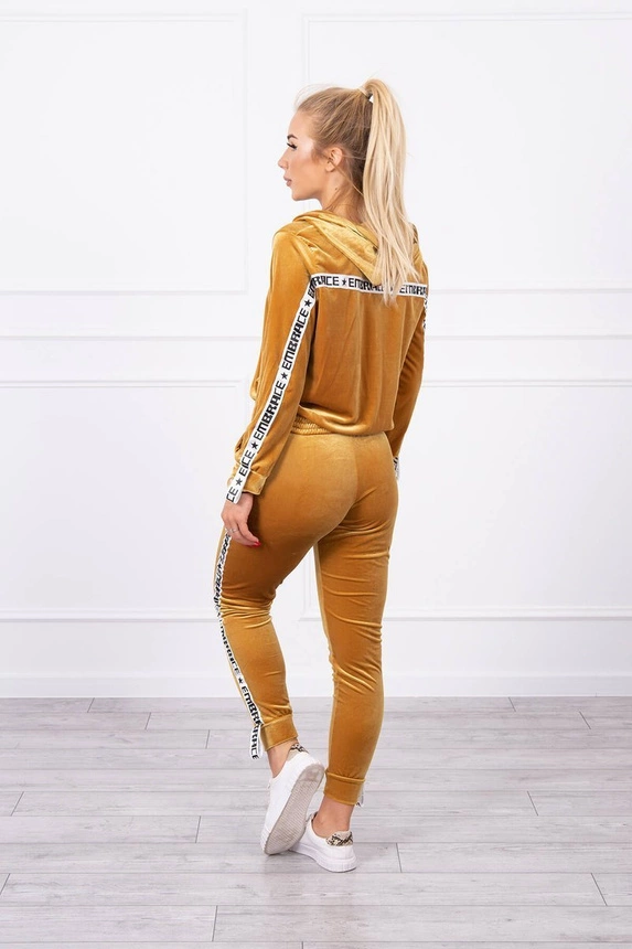 Veloursset mit Zierbändern Senf