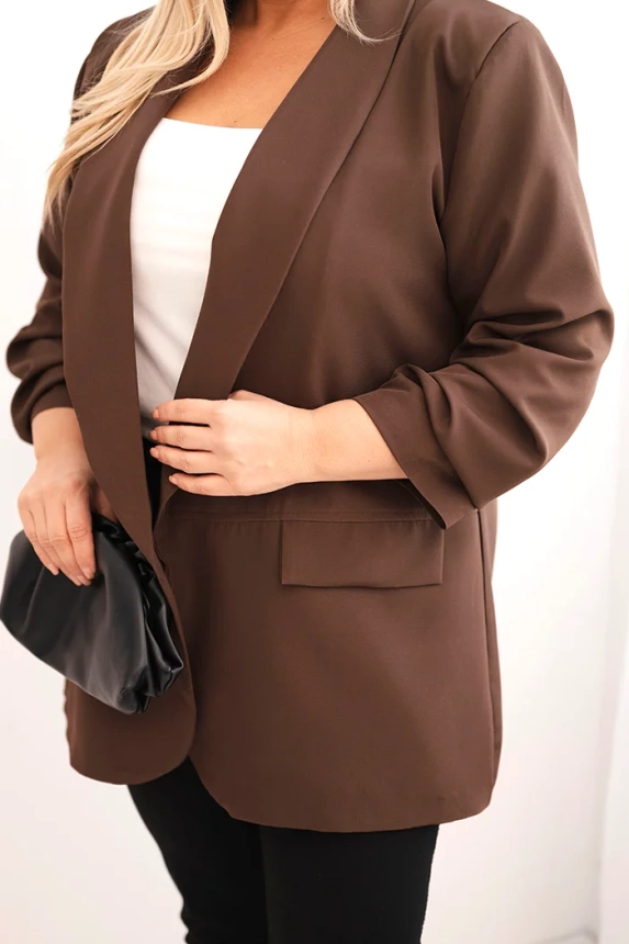 Dámska elegantná plus size bunda hnedá