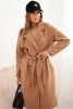 Women's suede coat tied at the waist camel