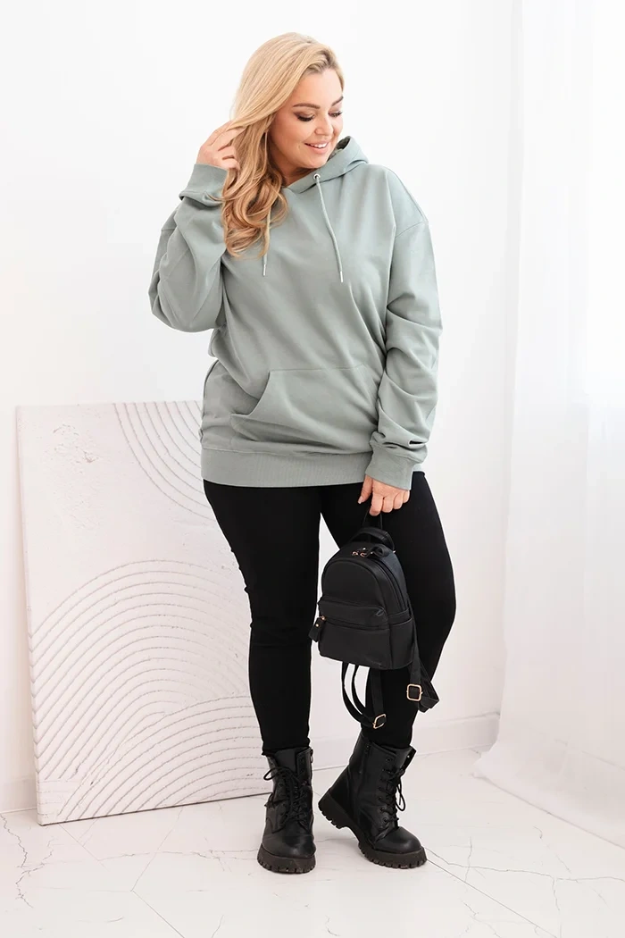 Women's Plus Size Loop Sweatshirt with Hood and Kangaroo Pocket dark mint