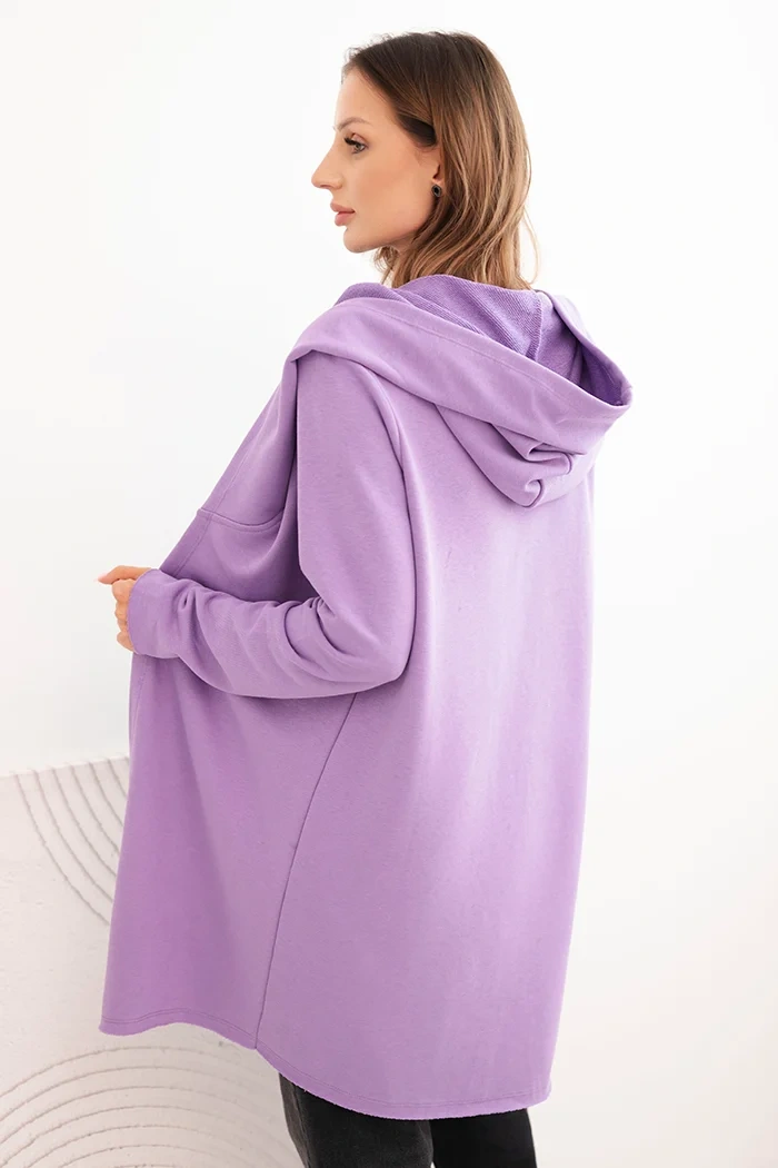 Moteriška medvilninė striukė su gobtuvu ir pailgu priekiu violetinė