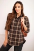 Women's cotton checkered shirt with a longer back brown + camel