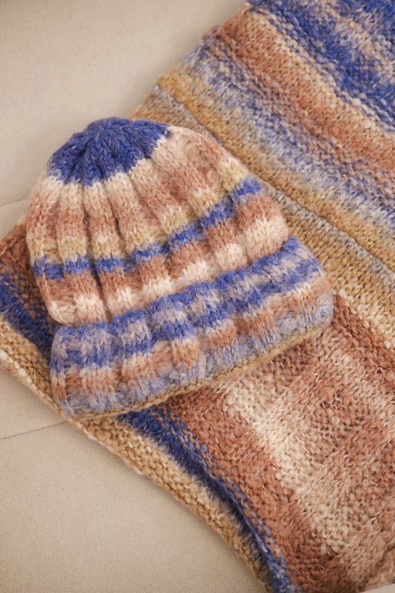 Damen Winterset mit Mohair Mütze und Schal K501 lila